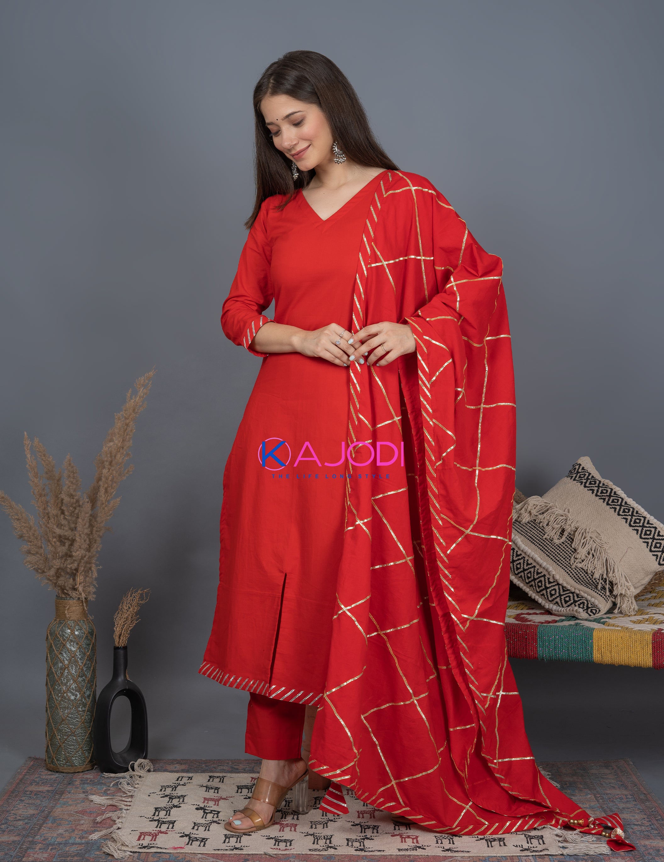 Karwa Red Cotton Kurta set