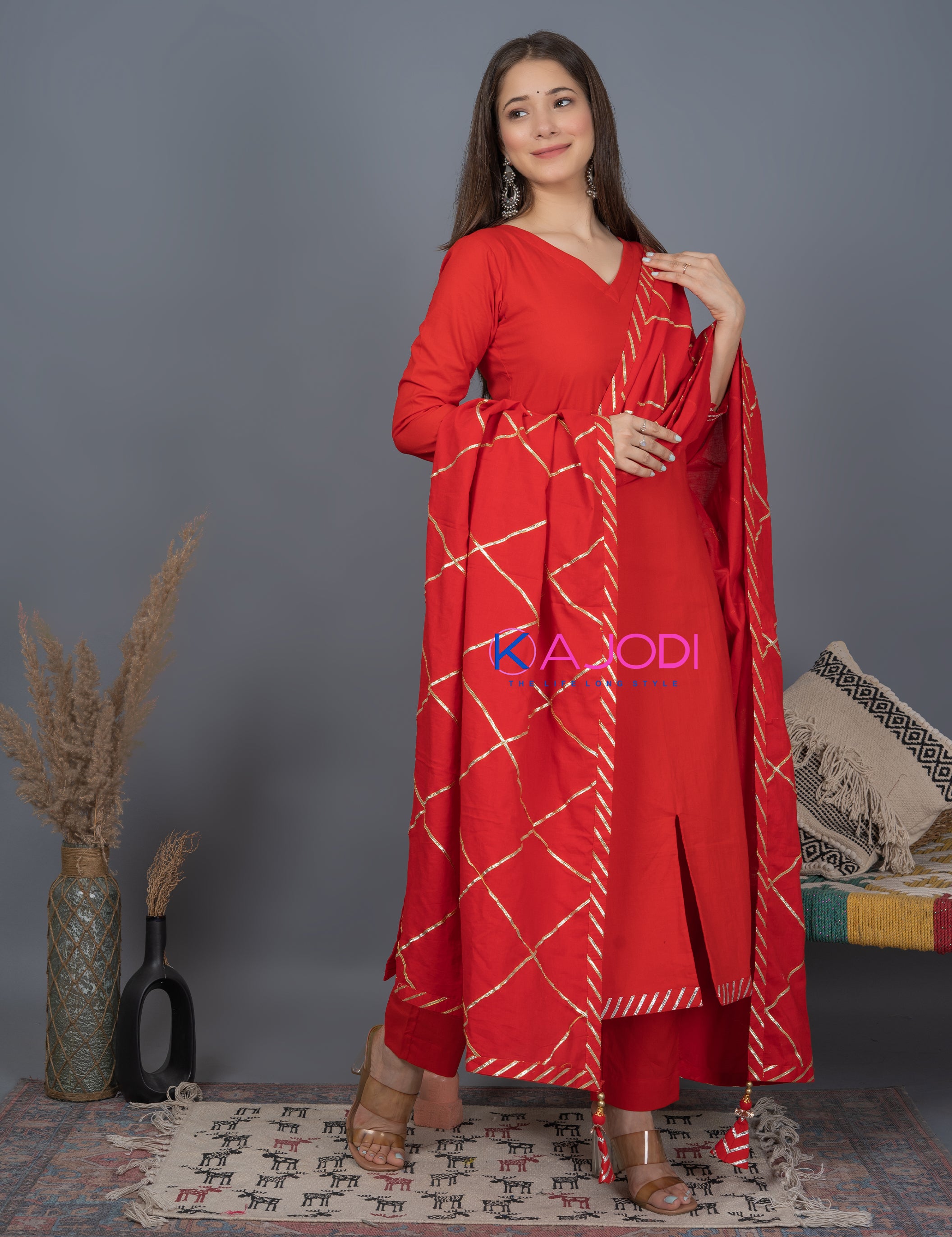 Karwa Red Cotton Kurta set