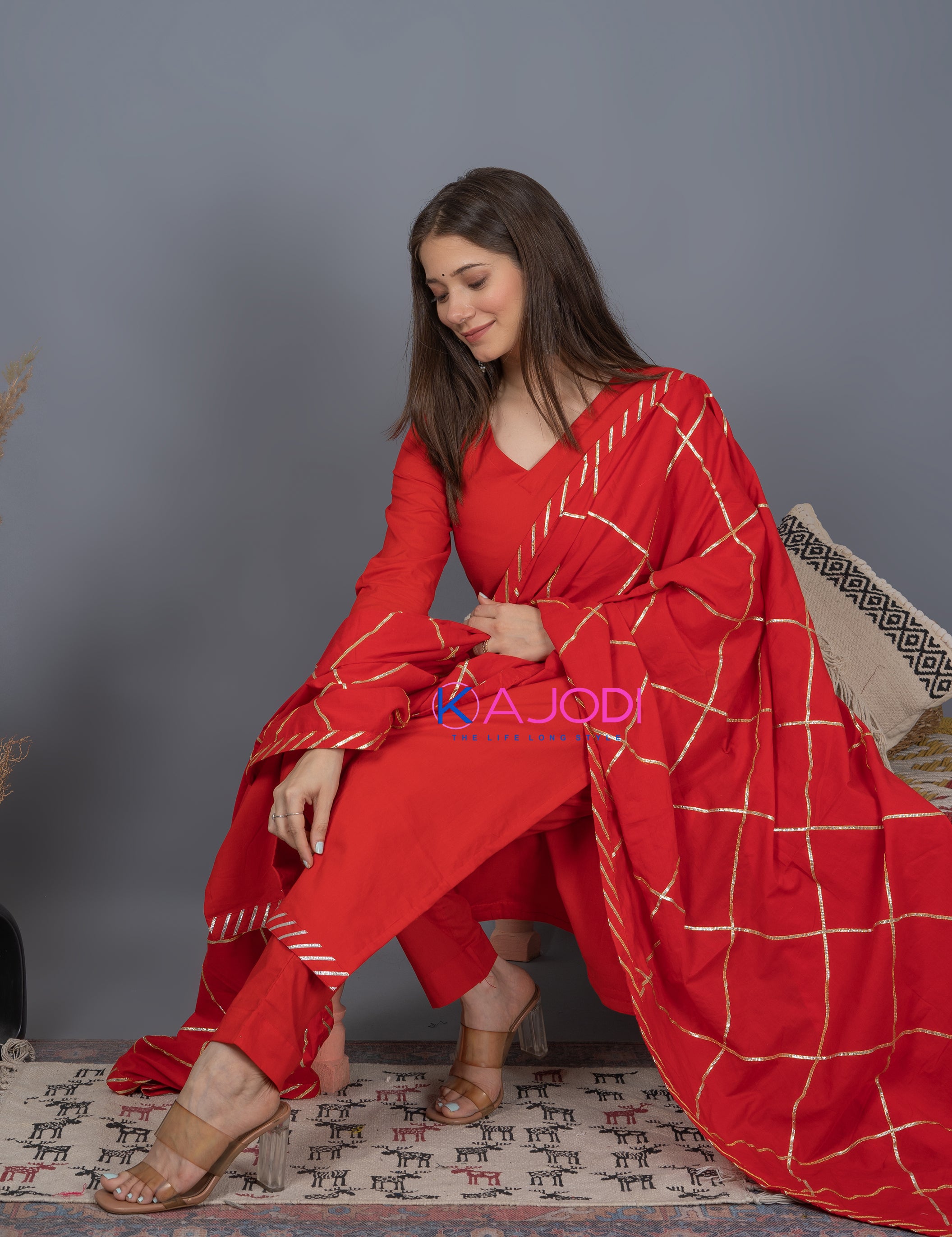 Karwa Red Cotton Kurta set