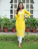 Turmeric Kajodi Cotton Embroidery Kurta with Pant(2 Nos in 1 Set)