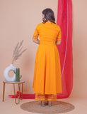 Yellow Sophia Long Dress with Dupatta (3 Nos in 1 Set)