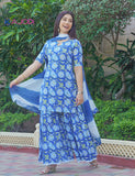 Blue Cotton Sharara Suit with Dupatta Set