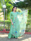 Green Anarkali Tier Dress With Dupatta(2 Nos in 1 Set)