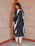 Black White Embroidered Long Kurta Pant with Dupatta Set