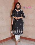 Black White Embroidered Long Kurta Pant with Dupatta Set