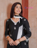 Black White Embroidered Long Kurta Pant with Dupatta Set