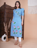 Blue Hand Painted Kurta with Pant and Dupatta (3 Nos in 1 Set)