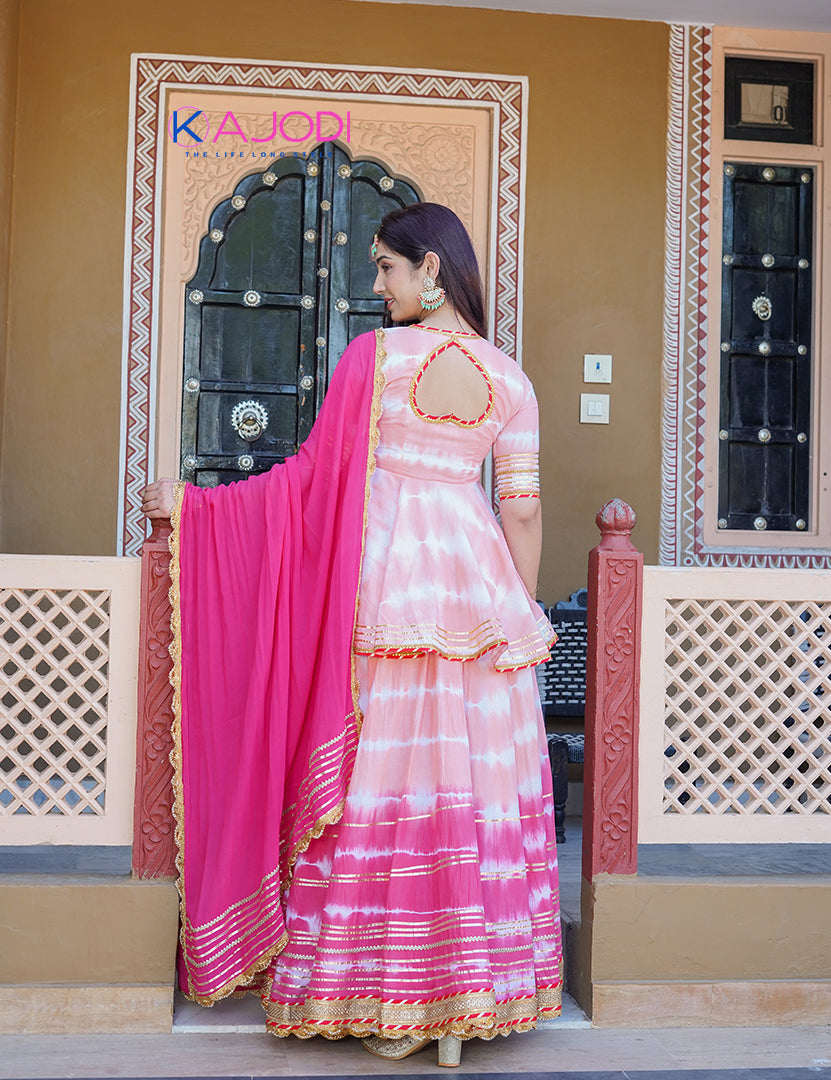 Peach Peplum Skirt With Dupatta Set