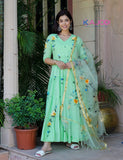 Sunshine Green Floral Dress With Dupatta (2 Nos in 1 Set)