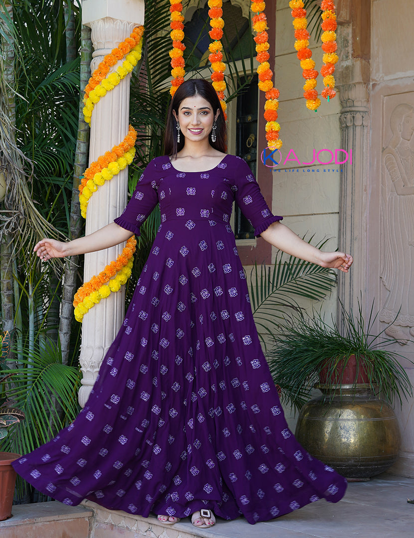 Purple Butterfly Embroidered Long Dress