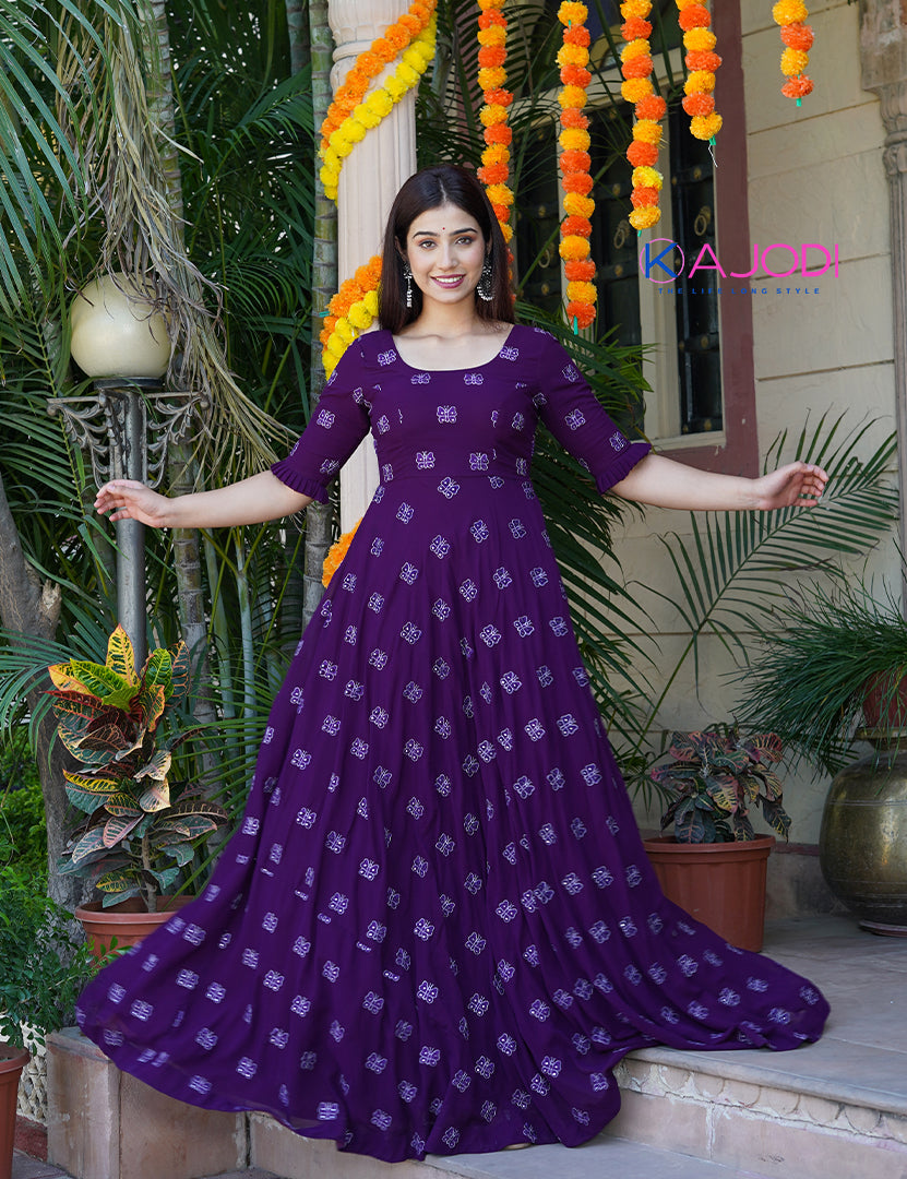 Purple Butterfly Embroidered Long Dress