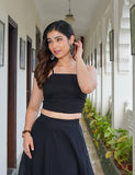 Black Georgette Top & Skirt (Two Nos in One Set)