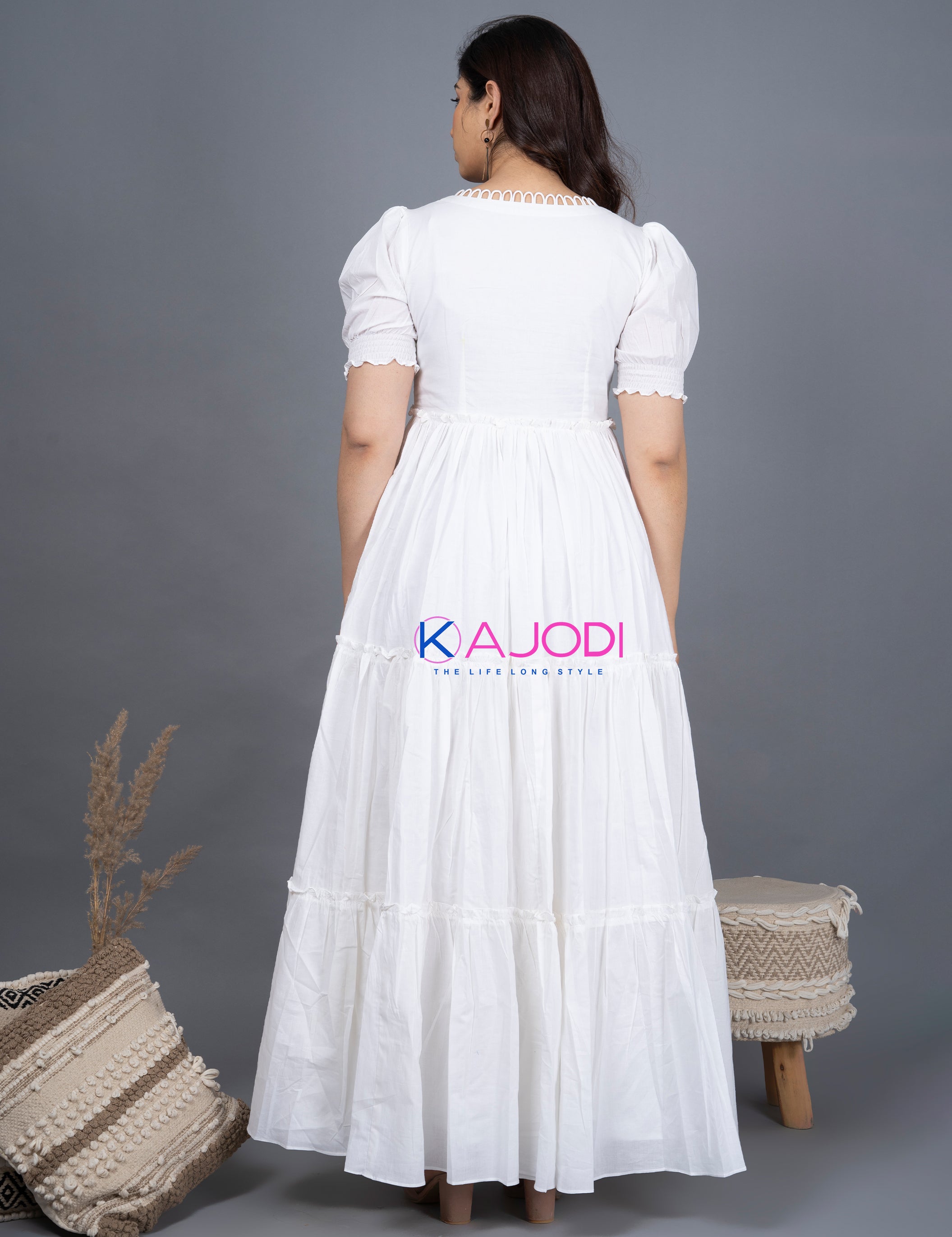 White Indo Long Gown Dress