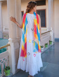 Long Flare White Dress With Dupatta (2 Nos in 1 Set)